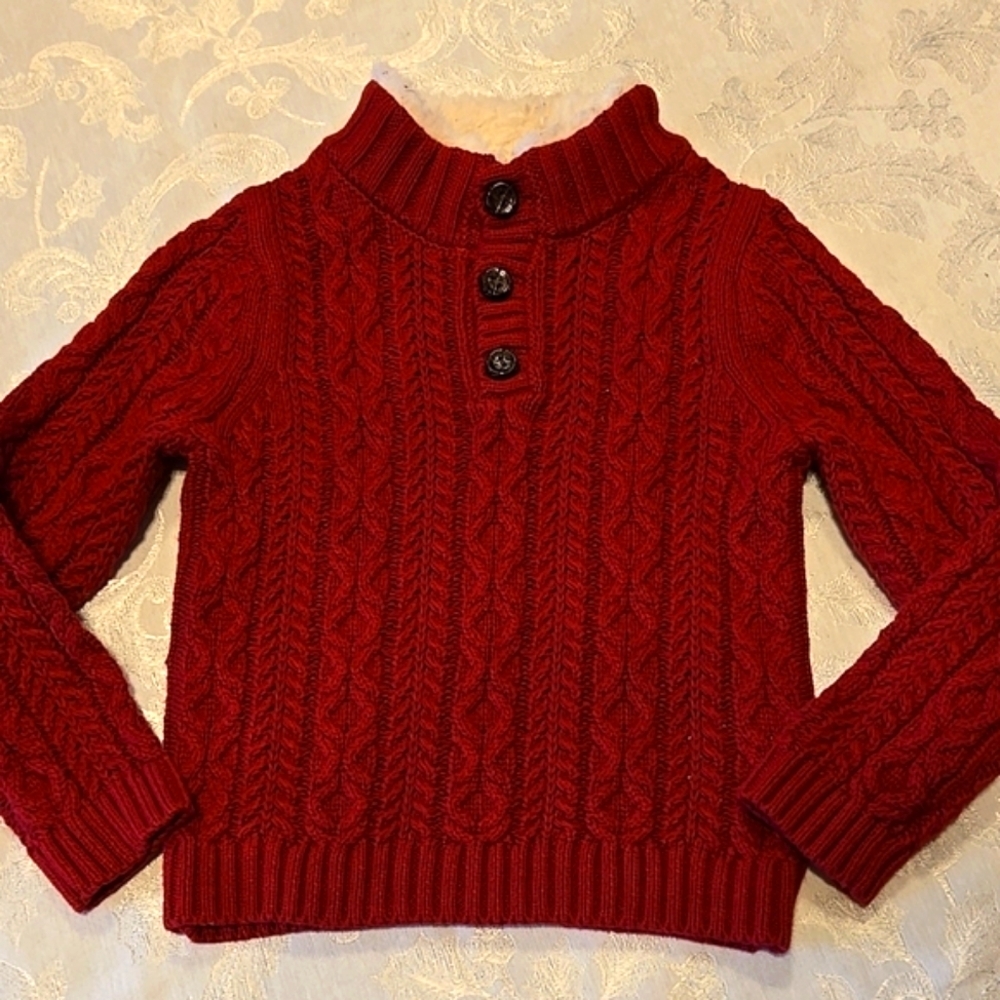 New Aspen Kids Red Unisex Cable-Knit Sweater Sherpa Collar Size 2T